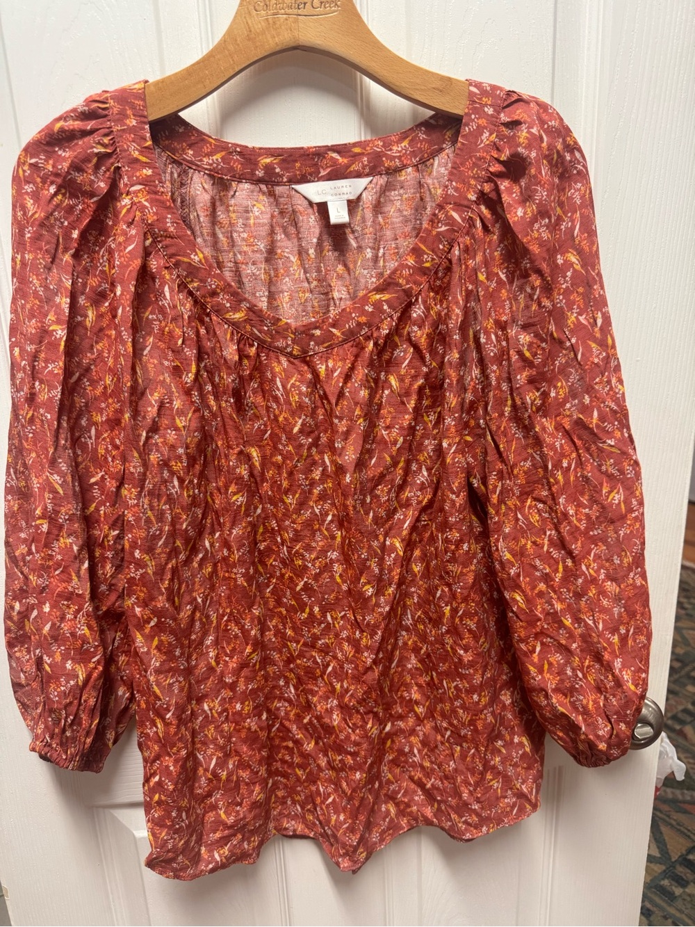 Lauren Conrad Gently Gathered Rust Floral Women's Blouse Size L
